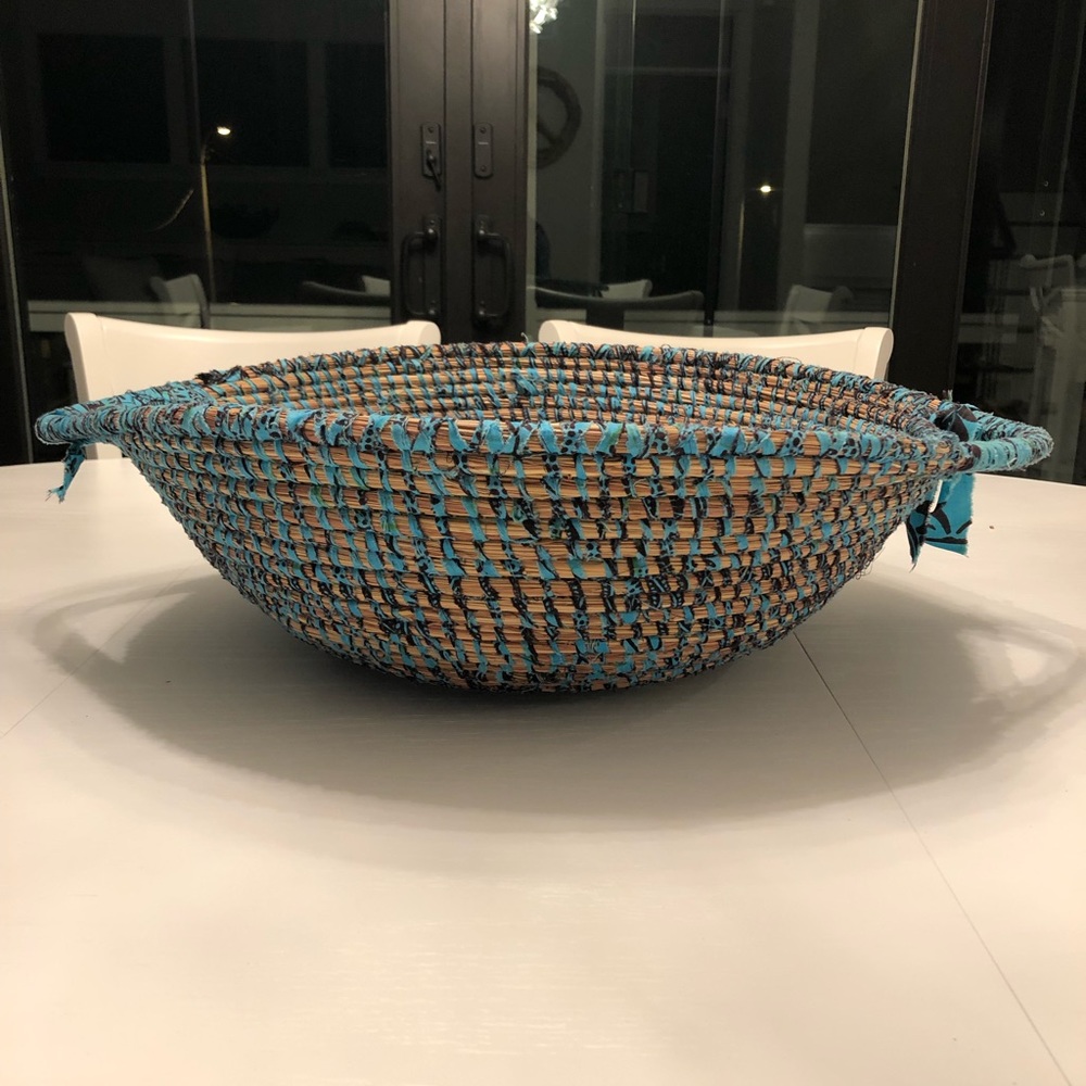 Anthropologie Cloth Wrapped Wooden Basket - Blue